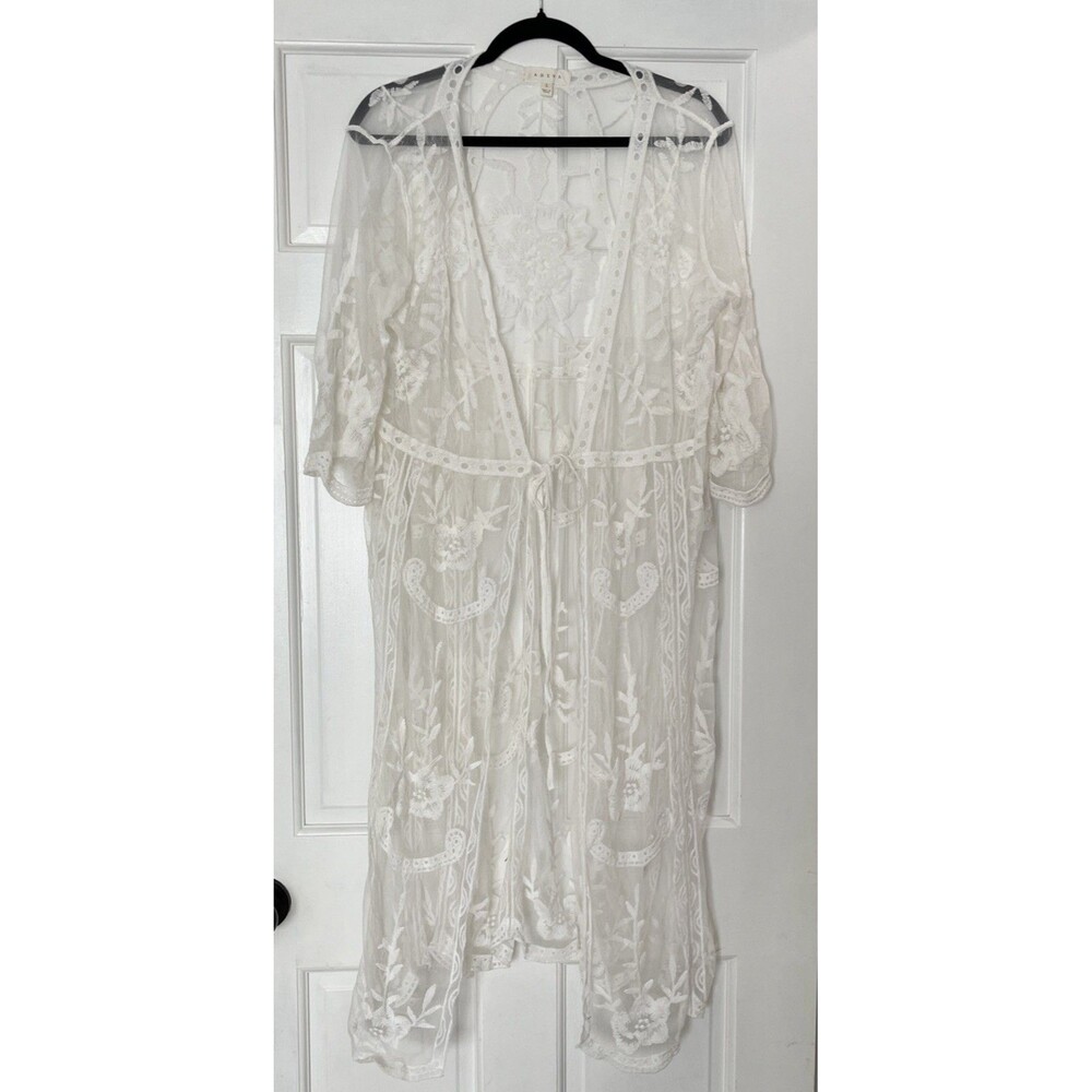 Adiva Large Sheer Lace Kimono Cardigan White Boho Beach Cover Up Maternity